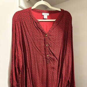 Rebecca Malone Red with black diamond print tunic! Size 2x